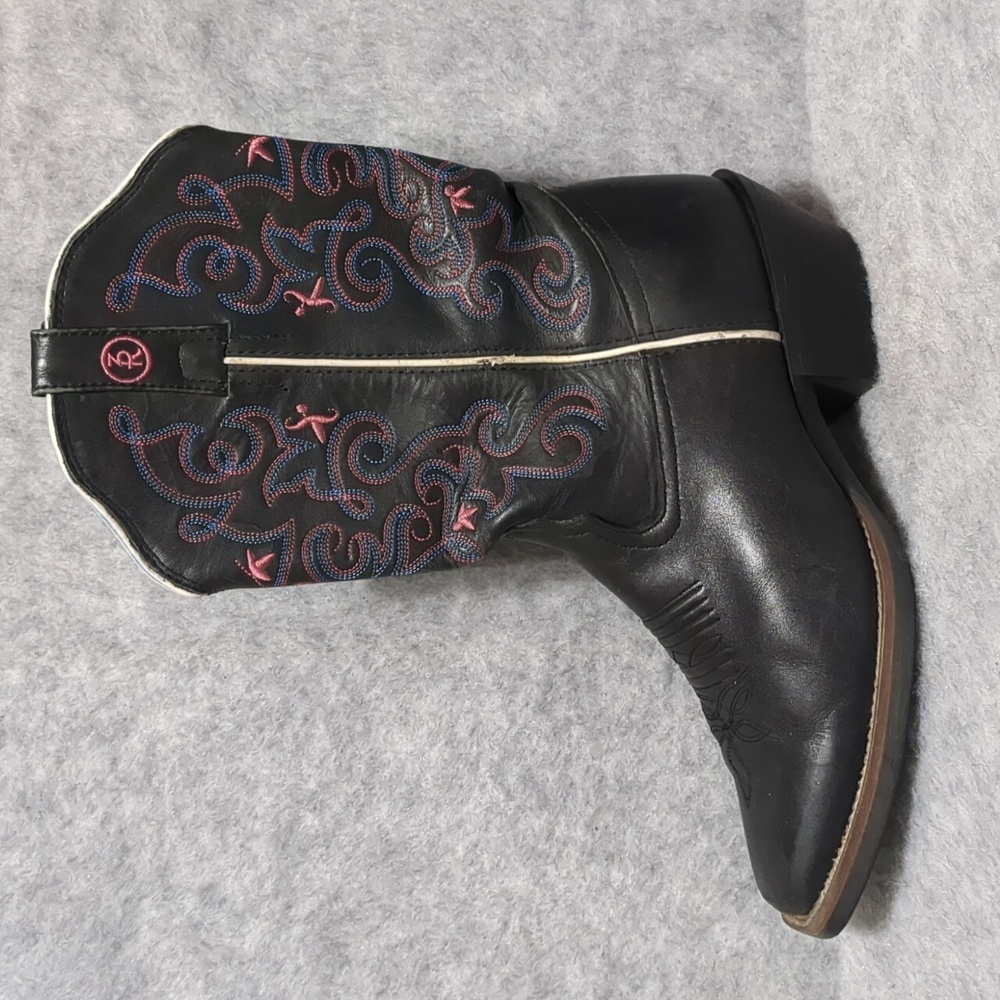 Tony Lama Embroidered Western Square Toe Boots Blak and pink women size 7.5 B